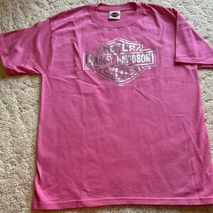 Harley-Davidson Pink T-Shirt with metallic imprint on front and back.